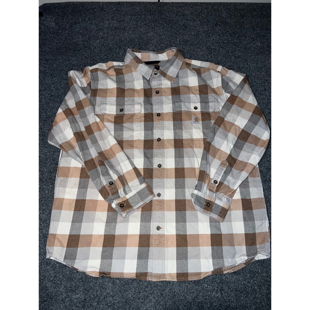 Carhartt Mens XL Loose Fit Heavyweight Flannel Plaid Button Down 105078 APH